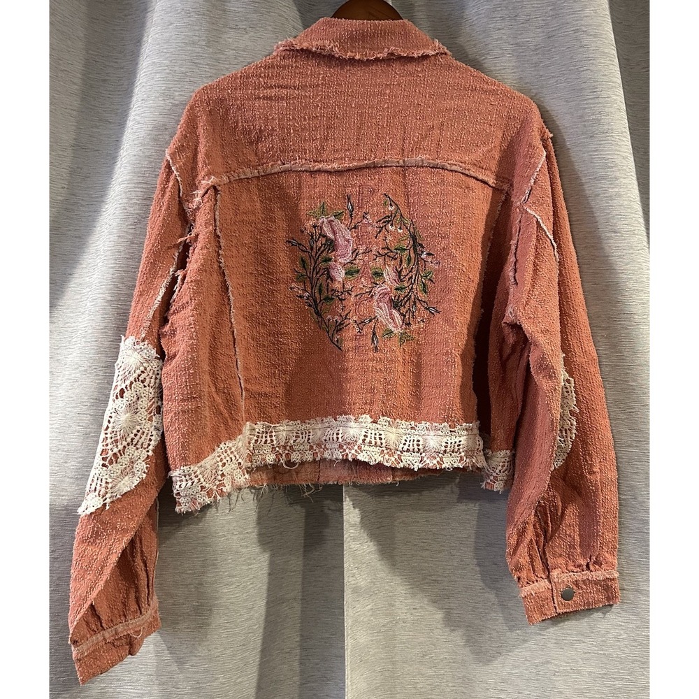 POL Crop Embroidered/Lace/2‎ Flap Pckts Jacket Boho Size Large - Picture 4 of 6